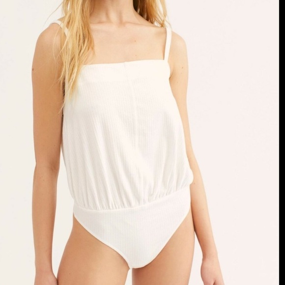 Free People Tops - Intimately Free People White Ribbed Marisa Thong Bodysuit Size Large | festival